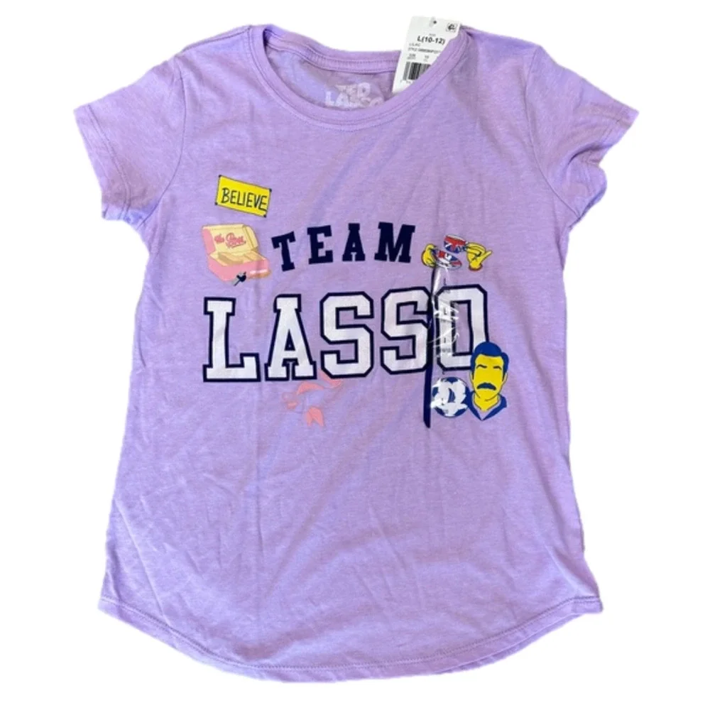 Ted Team Lasso Shirt Girl's XS 4/5 Purple‎ Graphic Tee T-shirt New